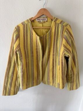 Free People Yellow Multistripe Open-Front Jacket